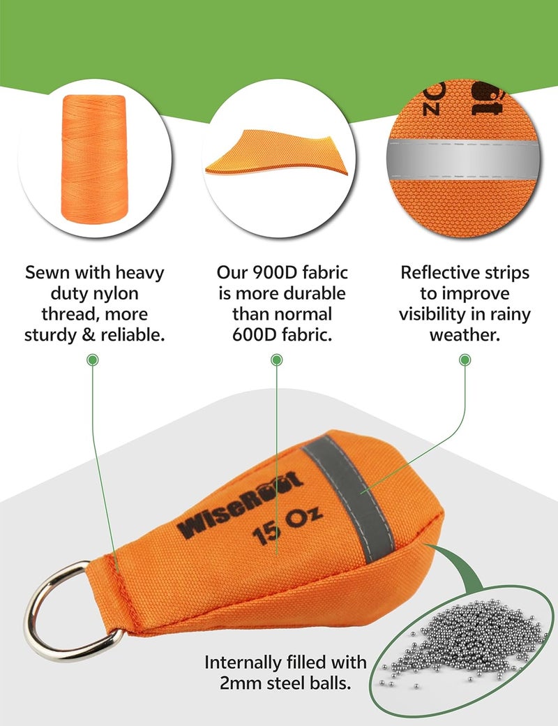 WiseRoot Arborist Throw Line Kit: Ultra Slick Throw Rope & 11/15Oz 900D Throw Weight with Reflective Storage Bag, Arborist Equipment for Tree Work, Climbing, Trimming, High Limb Rigging - Image 3